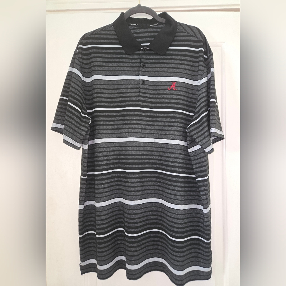 Nike Golf Men's Alabama Crimson Tide Black and Gray Striped Polo Shirt Size 2XL